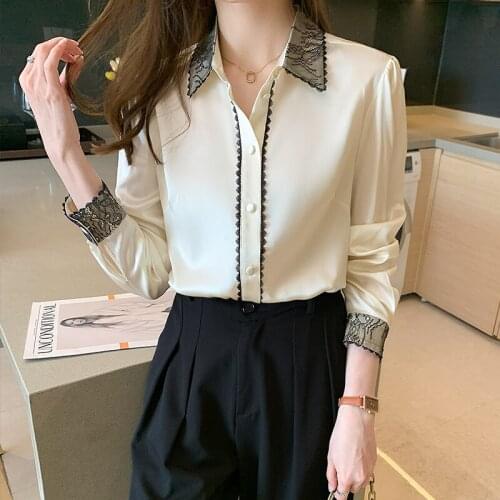 Fashion elegant lace shirts office ladies Womens Blouses 2021 Spring Autumn Long Sleeve Shirts Tops Blusas Mujer