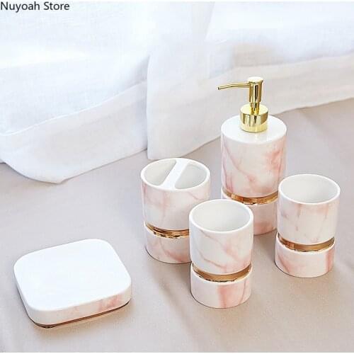 Phnom Penh Marble Bathroom Kit Toiletries Toothbrush Holder Soap Dish Mouth Cup Lotion Bottle Bathroom Decoration Accessories