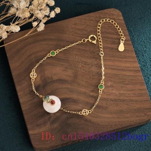 Jade Doughnut Bracelet Natural Women Jewelry Amulet Fashion Chalcedony Crystal Gemstone Gifts Zircon 925 Silver Charm