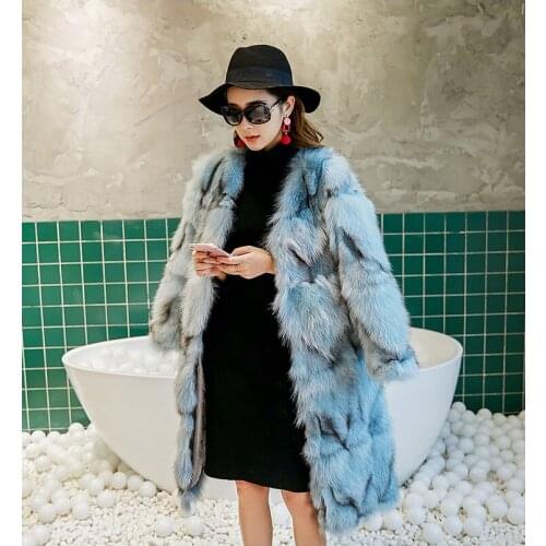 New womens genuine real natural fox fur coat X-long jacket ladies V-neck warm winter outwear custom any size