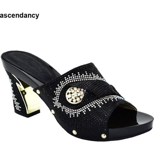 New Fashion Summer High Heeled Shoes for Women Nigerian Women Wedding Shoes Decorated with Rhinestone Elegant Crystal Shoes