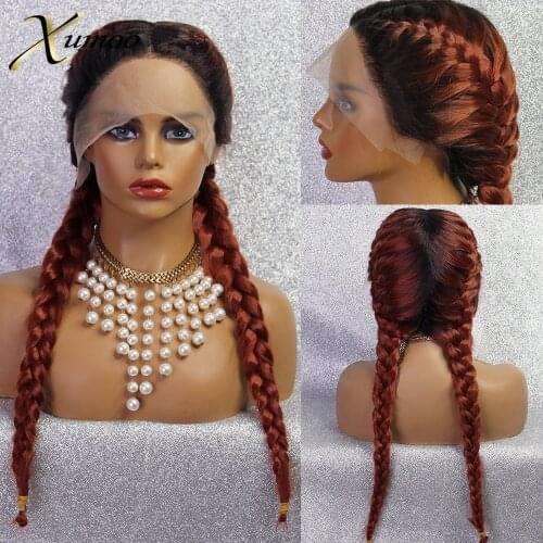 XUMOO Ombre Ginger Synthetic Lace Front Wig Heat Resistant Green Box Braided Wig Cosplay Synthetic Braided Wigs For Black Women