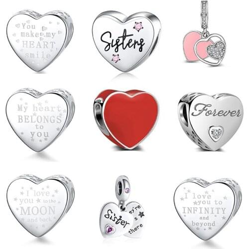 DALARAN Heart Shape Love Sterling Silver Charm 925 Friendship Sisters Bead Fits Original Charm Bracelet DIY Jewelry
