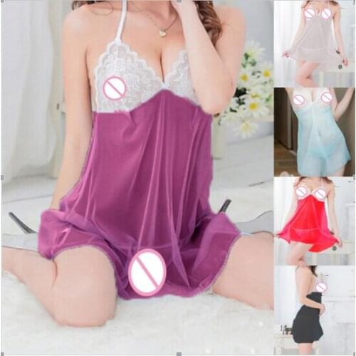 Sexy Babydolls Suit Ladies Lace Lingerie Temptation Spaghetti Strap Transparent Nightgown Erotic Underwear Sleepwear