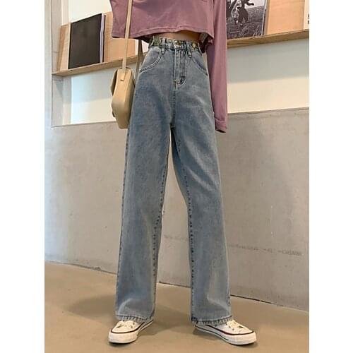 High Waist Wide Leg Jeans Womens Autumn Retro Pants Straight Loose Pants
