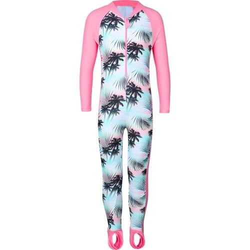 BAOHULU One Piece Girls Long Sleeve Swimsuit O-Neck Kids Swimwear Green Pink Print Children Summer Beachwear Bathing Suit