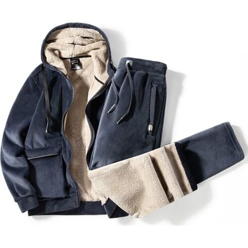 Plus size winter men sportswear tracksuit thick fleece warm hoodie jacket+pant running jogger gym workout casual set sport suit