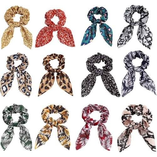 Vintage Leopard Elastic Hair Ropes Rabbits Ears Bow Hair Accessories for Women 2021 Trendy Ponytail Hair Tie Girls Gifts