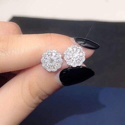 EDI Luxury Diamond Stud Earrings Real 14k White Gold Natural 0.7cttw Pave Setting Diamond Halo Wedding Earrings For Women