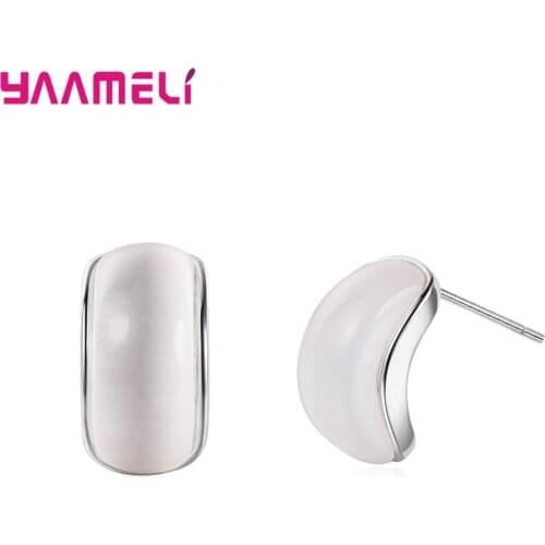 Hot Selling 925 Sterling Silver Cat Eyes Opal Stone Stud Earrings for Women Girls Birthday Valentines Day Gift Handmade Jewelry