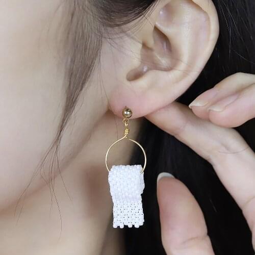 Funny Tissue Geometric Drop Earrings Roll Paper Dangle Drop Earrings Creative Paper Towel Toilet Paper Earrings for Women New