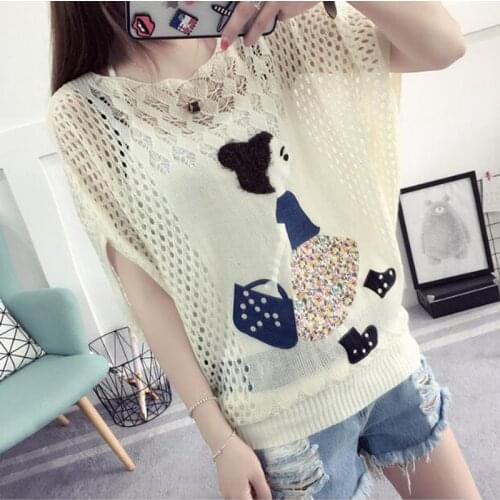 2019 Summer Mesh Hollow out Tops Pullover Sweater Women Crochet Fashion Cool Pull Knitwear Ladies New Arrival Pull Femme Hiver