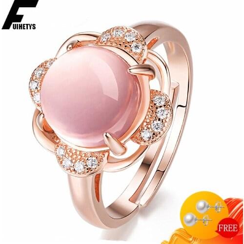 Fashion Women Rings 925 Silver Jewelry with Rose Quartz Zircon Gemstones Open Finger Ring for Wedding Engagement Party Gifts