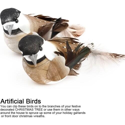 12Pcs Tree Drop Ornament Christmas Artificial Birds White/Brown Christmas Birds Assortment Hanging Pendant Winter Doves For Home