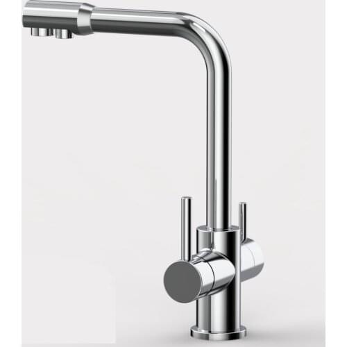 3 Way Water Filter Tap Kitchen Drinking Taps Sink Mixer Brass Swivel Spout with 2 Handles, chrome plated