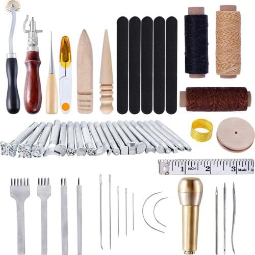 59pcs Leather Craft Tools Hand Sewing Punch Stitching Carving Work