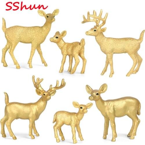 6pc/Set Christmas decoration golden deer reindeer set toy children simulation static solid wild animal model