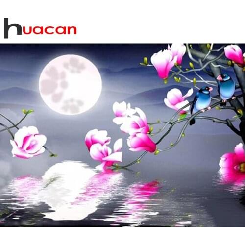 Huacan Diamond Painting 5D DIY Moon Flower Diamond Embroidery Mosaic Landscape Picture Of Rhinestones Home Decoration