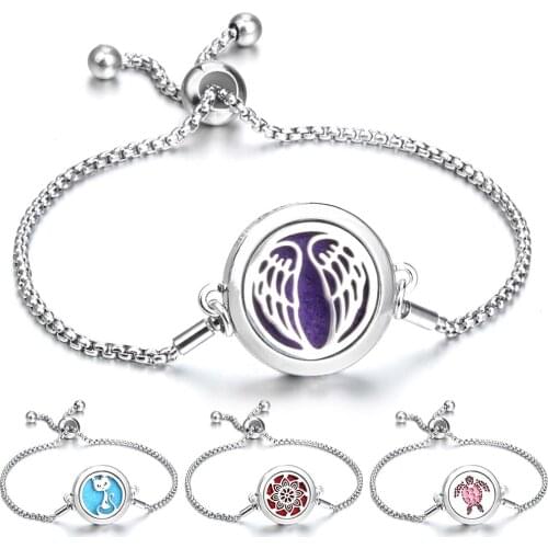 New Aromatherapy Bracelet Diffuser Jewelry Adjustable Chain Wing Turtle Cat Aroma Armband Perfume Locket Bracelet Bangle