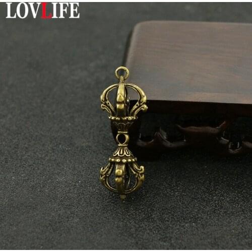 Pure Brass Tibetan Buddhism Vajry Pestle Keychain Pendant Trinket Vintage Copper Buddha Musical Instrument Key Chain Auspicious