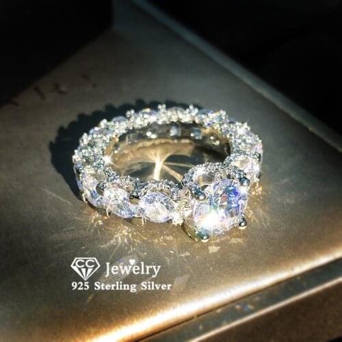CC S925 Silver Rings For Women Cubic Zirconia Super Star Ring Bridal Wedding Engagement Fine Jewelry Luxury Anillos Mujer CC3191