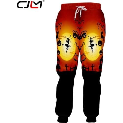 CJLM Large Size Leisure Mens Pants 3D Pumpkin And Broom Witch Printed Halloween Clothing Suppliers Man Brand Sweatpants