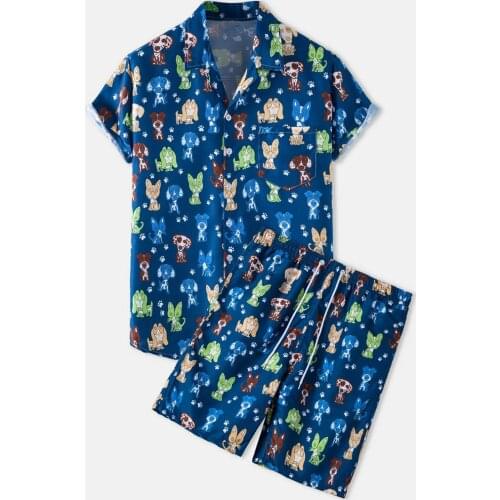 Summer Men Printed Sets Short Sleeve Lapel Beach 2021 Vacation Shirt Casual Shorts Men Hawaiian Suit 2 Pieces Streetwear