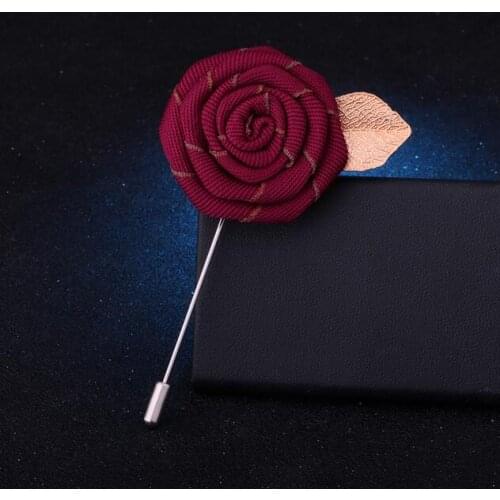 Red Color Men Women Cute Romantic Neck Lapel Pin Brooch Handmade Groom Wedding Suit Party Rose Flower Brooches Corsage Accessor