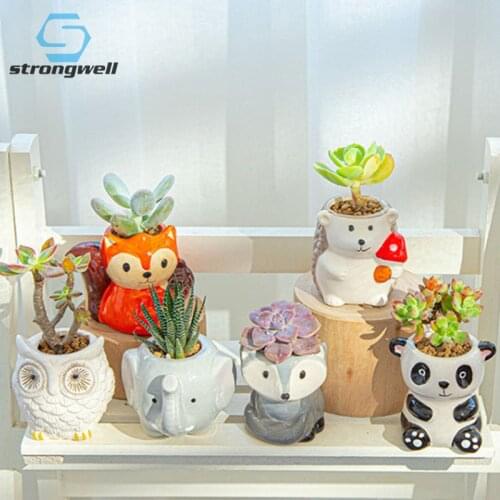Strongwell Creative Cartoon Aniaml Flower Pots Miniature Model Ceramic Planter Home Garden Decoration Succulent Potted Ornament