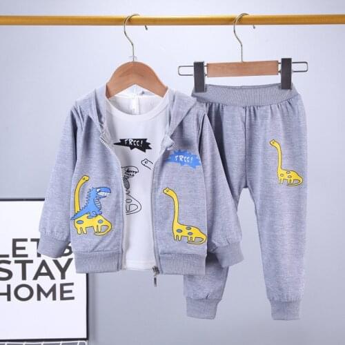 2021 New Childrens Clothing Autumn Baby Boy Clothes Set Toddler For Girls Zip Hooded Jacket+ T-shirt +Pant 3PCS Kids Suit 1-4Y