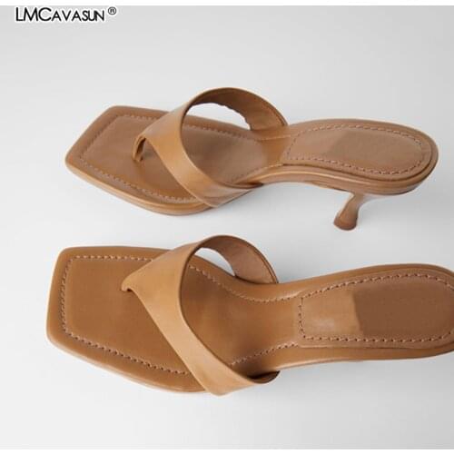 LMCAVASUN Design Fashion 2020 Ladies slippers and sandals Leather High heel Flip-flops Women Outside Slippers