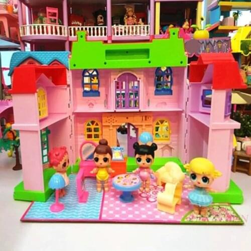 Miniature Dollhouses Gift Toys Villa House Happy Family Theme Princess House Room Toy Suit Set Furniture Kits Girl Child Doll