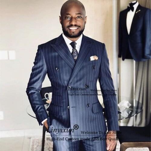 Costume Homme Stripe Men Suits With Pants Mens Blazer Slim Fit Wedding Male Groom Tuxedos Suit Prom 2 Pieces(Jacket+Pants)
