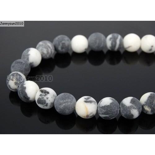Natural Matte Balck and White Zebra 8mm Frosted Gems stones Round Ball Loose Spacer Beads 15'' 5 Strands/ Pack