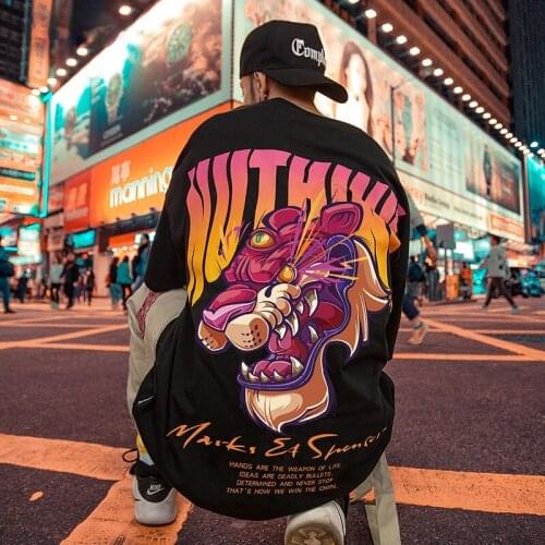 New Chinese Style S-6XL Printed Tiger Head Short-sleeved Mens Tide Brand Ins Couples Loose Hip-hop Half-sleeved T-shirt Summer