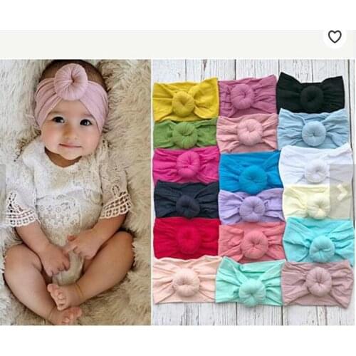 Fashion New Arrvied Girls Round Knot Nylon Headbands High Elastic Wide Nylon Head Bands Baby Girls Turban Round Hair Accessories