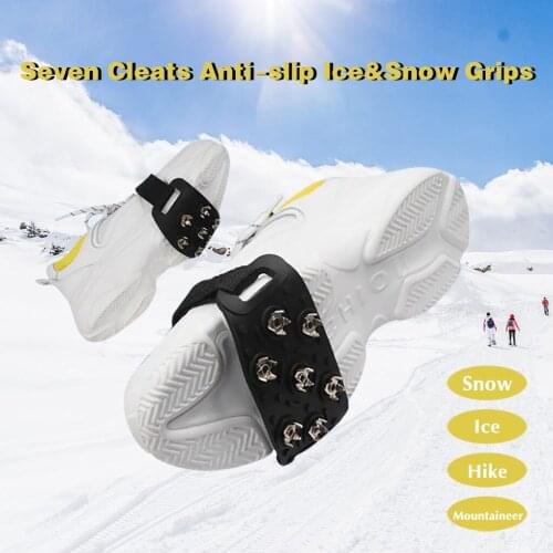 New Crampon Traction Cleats Ice & Snow Walk Grips Anti-Skid Traction Grips 7 Nails Cleats Spikes Traction Ice Stud Shoes Grip