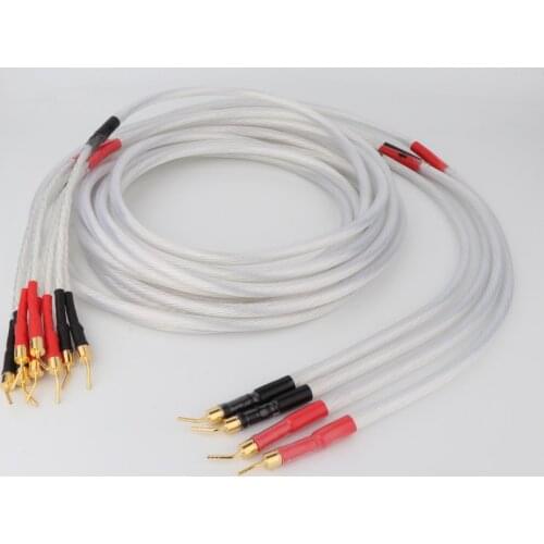 One Pair Hi-End 7N OCC Silver Plated HIFI SPeaker Cable Banana To Spade Plug Speaker Wire for Audiophiles and HiFi Systems