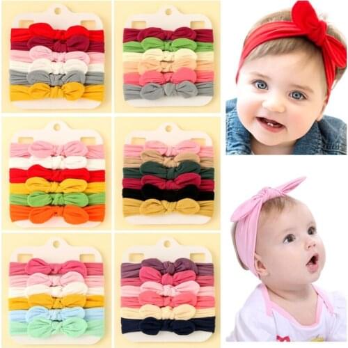 6 Pcs Solid Color Elastic Hair Bands Baby Girls Bow Headbands Soft Nylon Bowknot Headdress Hair Accessories for Newborn