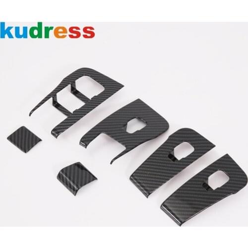 For Tesla Model Y 2020 2021 2022 Carbon Fiber Style Door Window Lift Switch Panel Cover Trim Car Interior Accessories 6pcs LHD