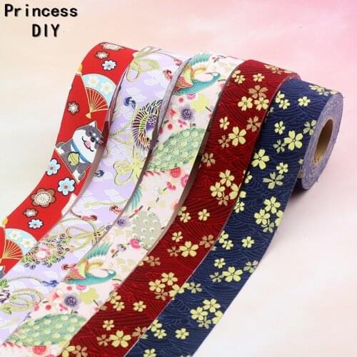 10M/Lot 30 40mm Heng Feng Dog Gilding Cotton Bias Tape Printed Flower Riband Floral Ribbon DIY Hair Bow Garment Sewn Material