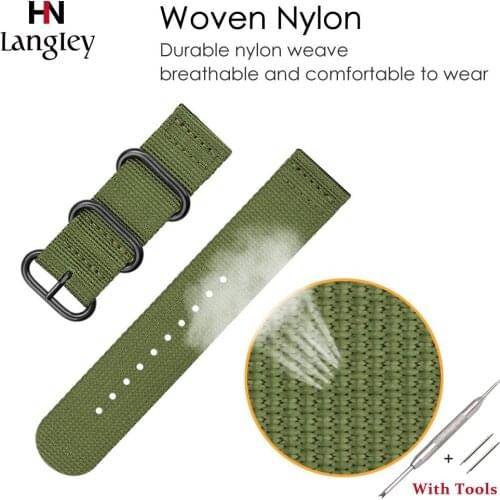 LANGLEY Watch Band Sport Woven Nylon 24mm Universal Watch Band 22mm 20mm 18mm Strap For Gear S3 Gear S2 Classic Galaxy Watch