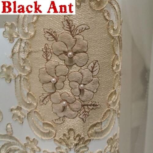 Luxury European Embroidered Pearl Tulle For Living Room Elegant Window Drapes Bedroom White Sheer Voile Fabric Custom ZH034F4