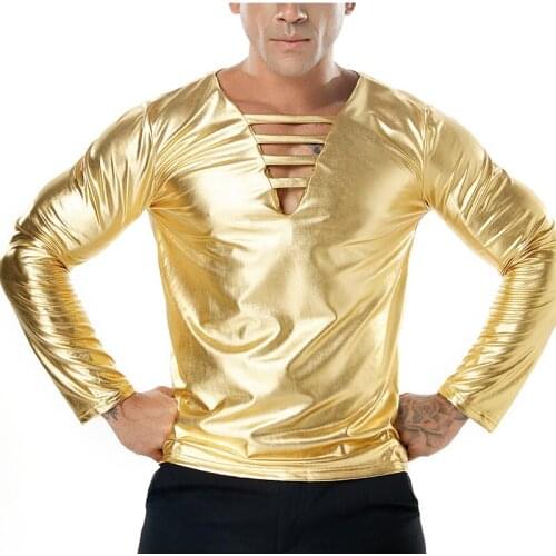 Fashion punk slim Hot stamping shirt men long sleeve shirt teenage korean shirt mens personality stage singer dance gold silver