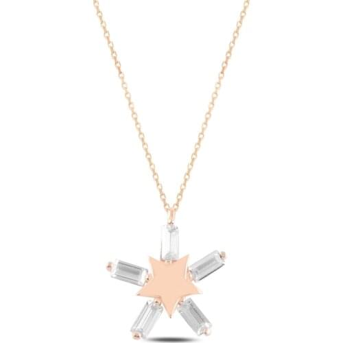 Silver 925 Sterling Star Baget Zircon Cubic Zirconia Necklace