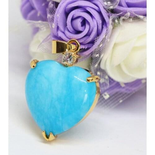 High quality romantic heart pendant inlay hollow blue jades chalcedony stone cabochon statement women jewelry making 22mm B1852