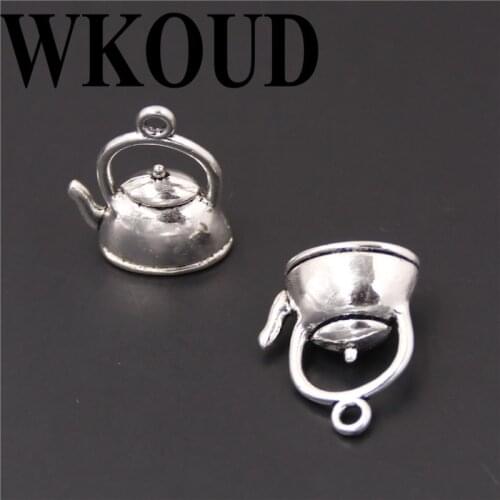 WKOUD 10pcs Tibetan Silver Lovely 3D Teapot Charm Vintage Necklace Bracelet DIY Metal Jewelry Making 10x14x20mm A36