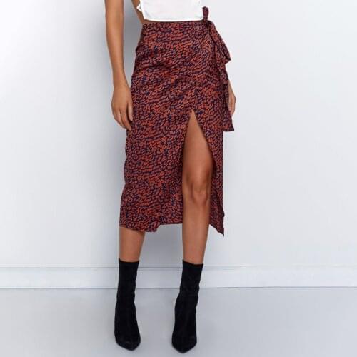 Women Leopard Printing Skirt Bandage Wrap Satin Sexy High Split Skirt Summer High Waist Casual Female Skirt юбка женская
