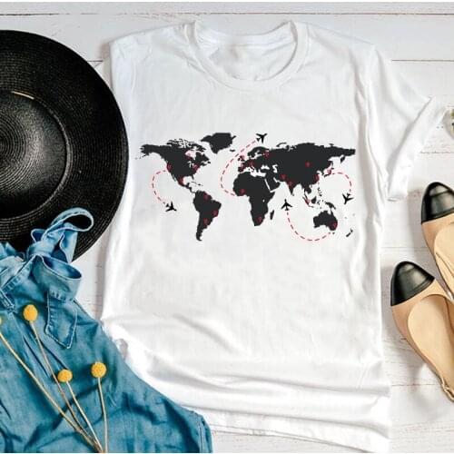 Women Graphic Leopard Travel World Cartoon Summer Casual Ladies Cute Fashion 90s Print Female Clothes Tops Tees Tshirt T-Shirt
