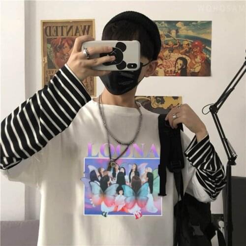 K-POP LOONA Tshirt Women/Men Summer Long Sleeves Hip Hop Men T-shirt Women Korean Female Fans Fashion Fake Two Pieces T Shirt